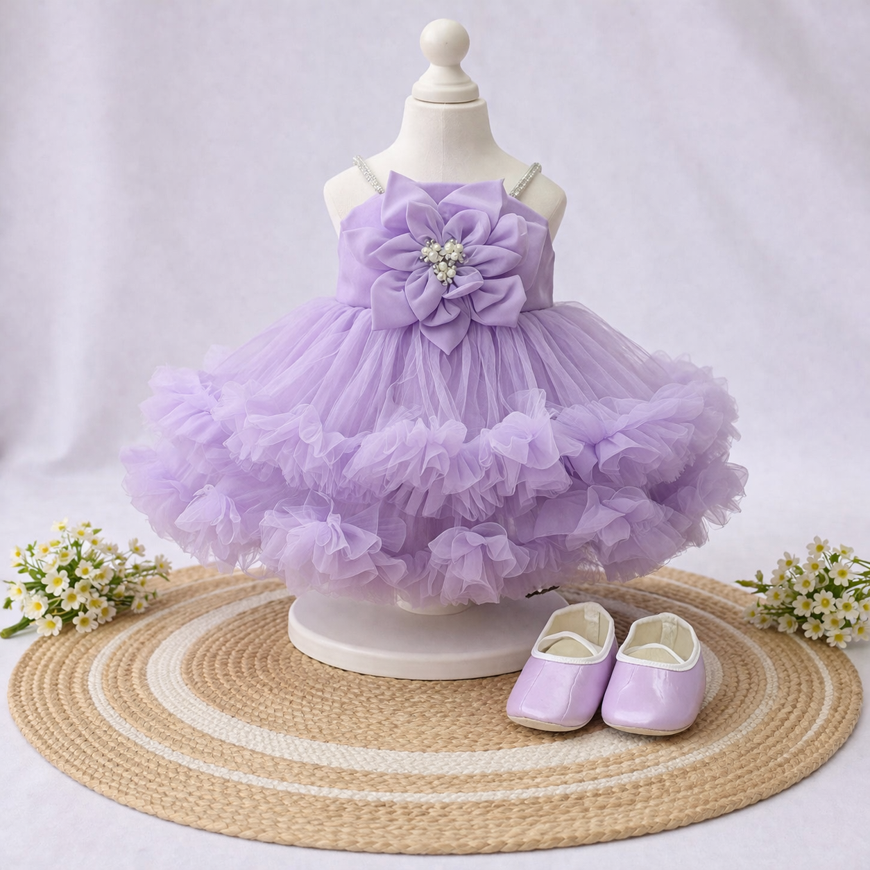 lavander Net Frock Sleeves for Girls | Elegant Dress for Kids | Stylish Sleeveless frock